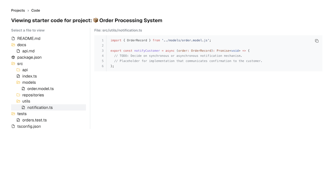 Starter code that matches the brief.